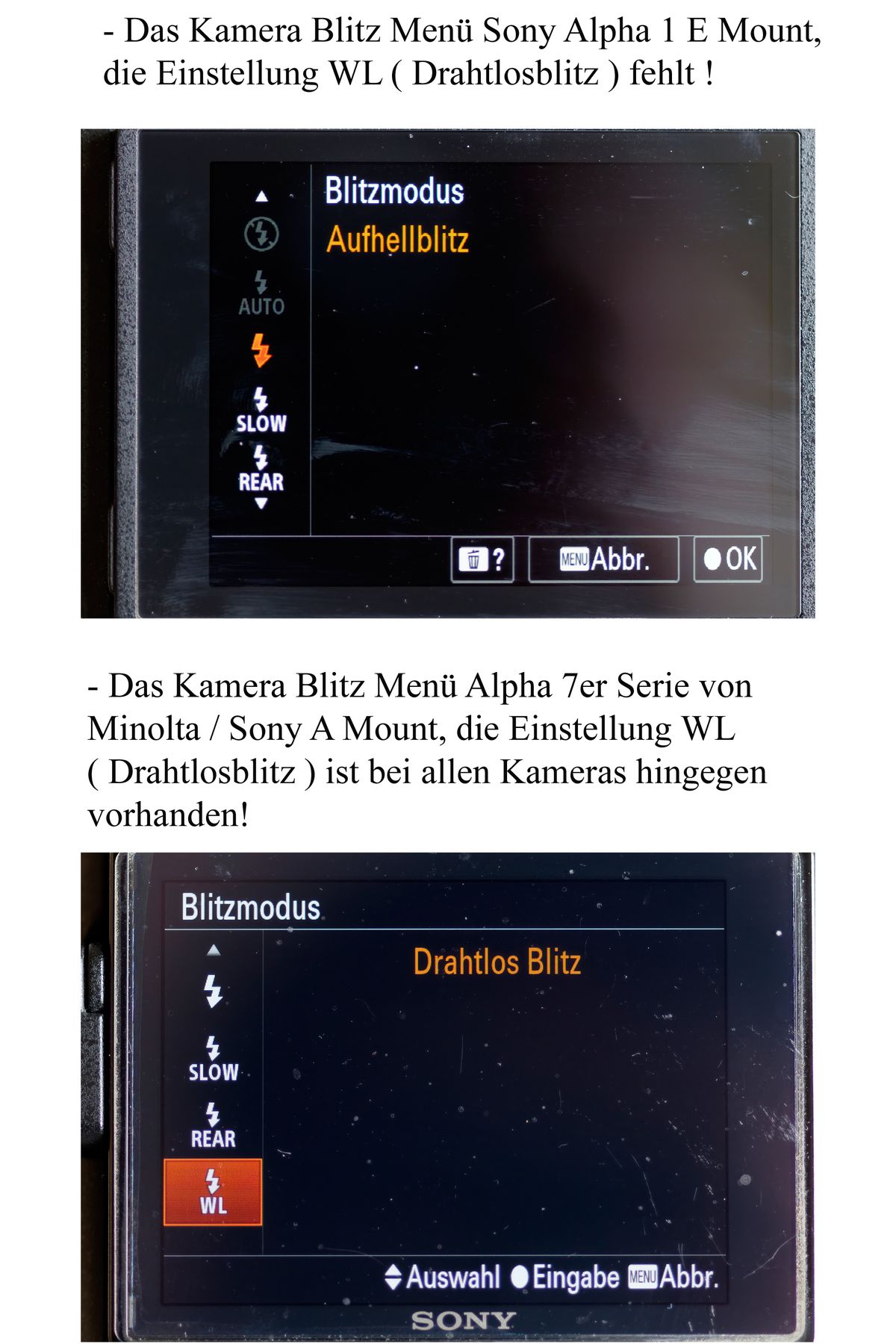 Drahtlose Blitzsteuerung im Vergleich, dieser Punkt geht klar an das A Mount !